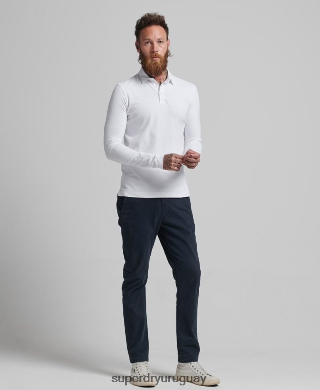 uy Superdry hombres polo de punto de algodón de manga larga blanco DT2N8Z6360 ropa