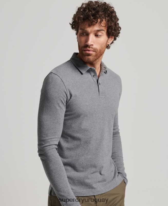 uy Superdry hombres polo de punto de algodón de manga larga gris oscuro DT2N8Z6394 ropa