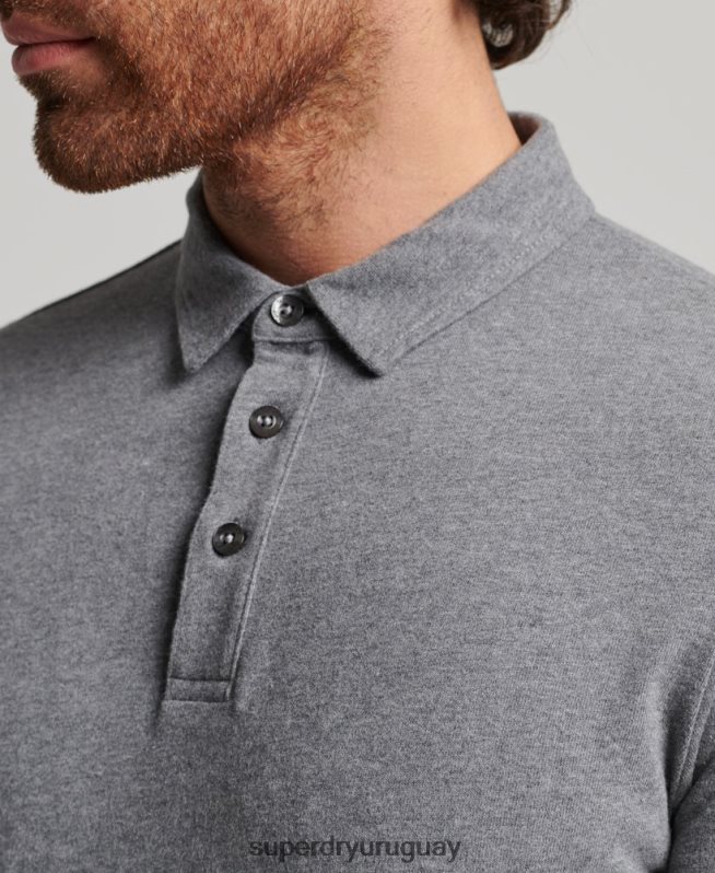 uy Superdry hombres polo de punto de algodón de manga larga gris oscuro DT2N8Z6394 ropa