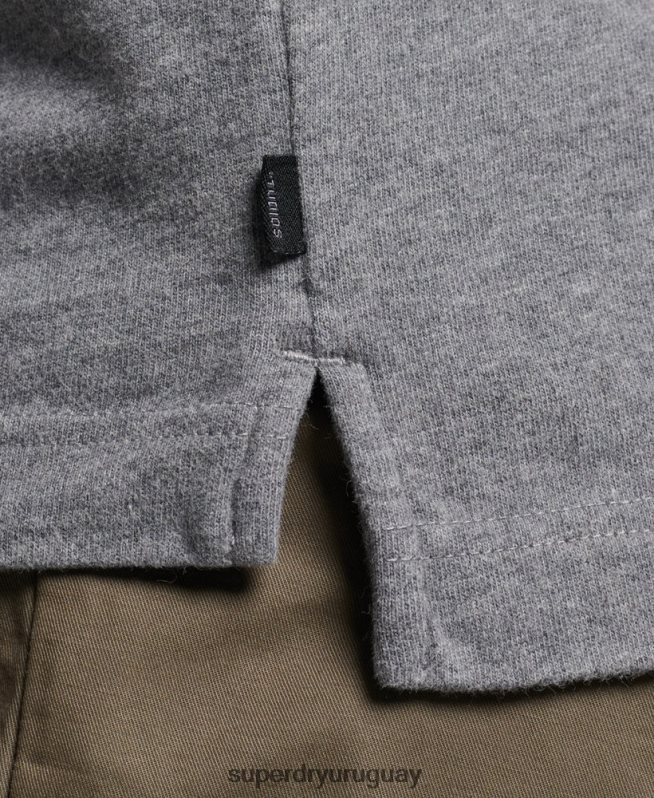 uy Superdry hombres polo de punto de algodón de manga larga gris oscuro DT2N8Z6394 ropa