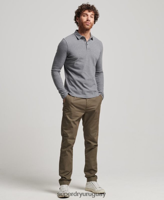 uy Superdry hombres polo de punto de algodón de manga larga gris oscuro DT2N8Z6394 ropa