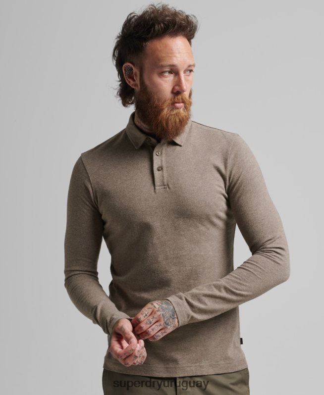 uy Superdry hombres polo de punto de algodón de manga larga marrón DT2N8Z6451 ropa