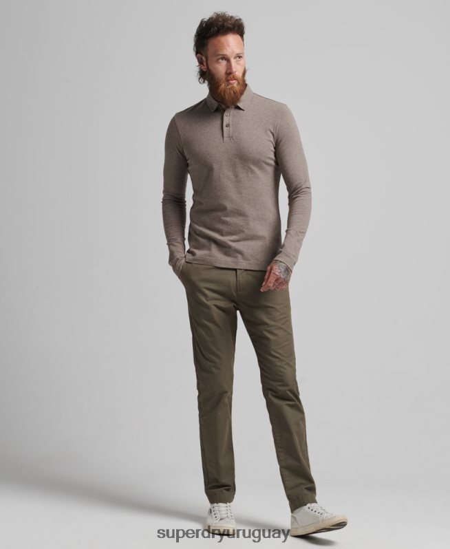 uy Superdry hombres polo de punto de algodón de manga larga marrón DT2N8Z6451 ropa
