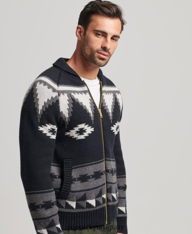 uy Superdry hombres cárdigan con cremallera y esmoquin estampado negro DT2N8Z5263 ropa