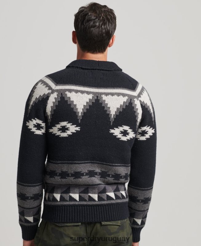 uy Superdry hombres cárdigan con cremallera y esmoquin estampado negro DT2N8Z5263 ropa