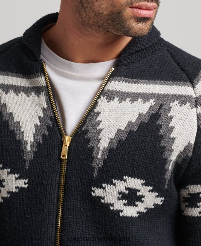 uy Superdry hombres cárdigan con cremallera y esmoquin estampado negro DT2N8Z5263 ropa