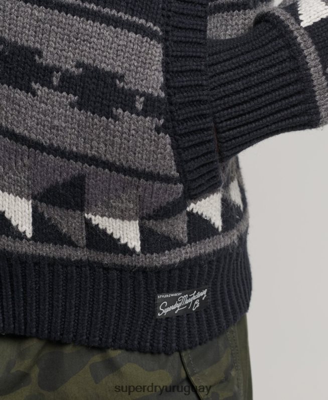 uy Superdry hombres cárdigan con cremallera y esmoquin estampado negro DT2N8Z5263 ropa