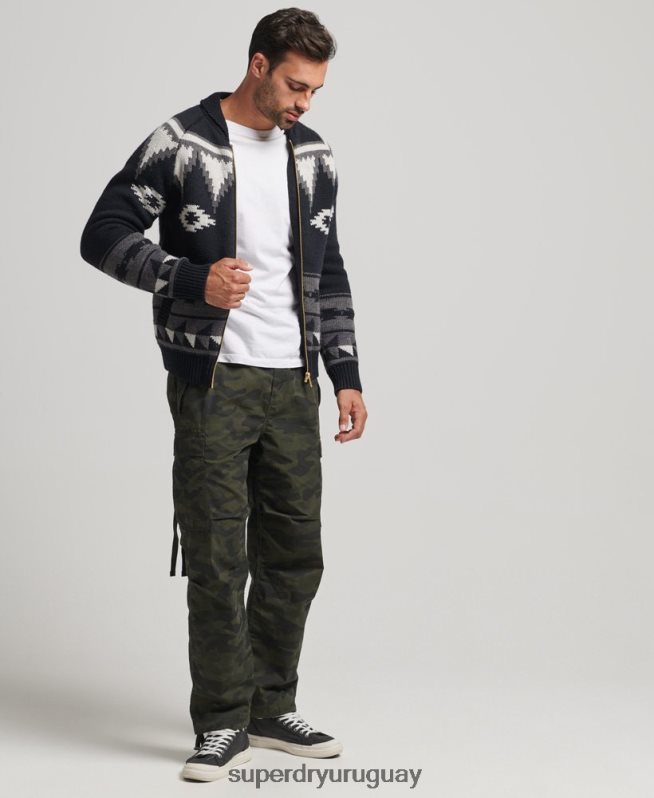 uy Superdry hombres cárdigan con cremallera y esmoquin estampado negro DT2N8Z5263 ropa