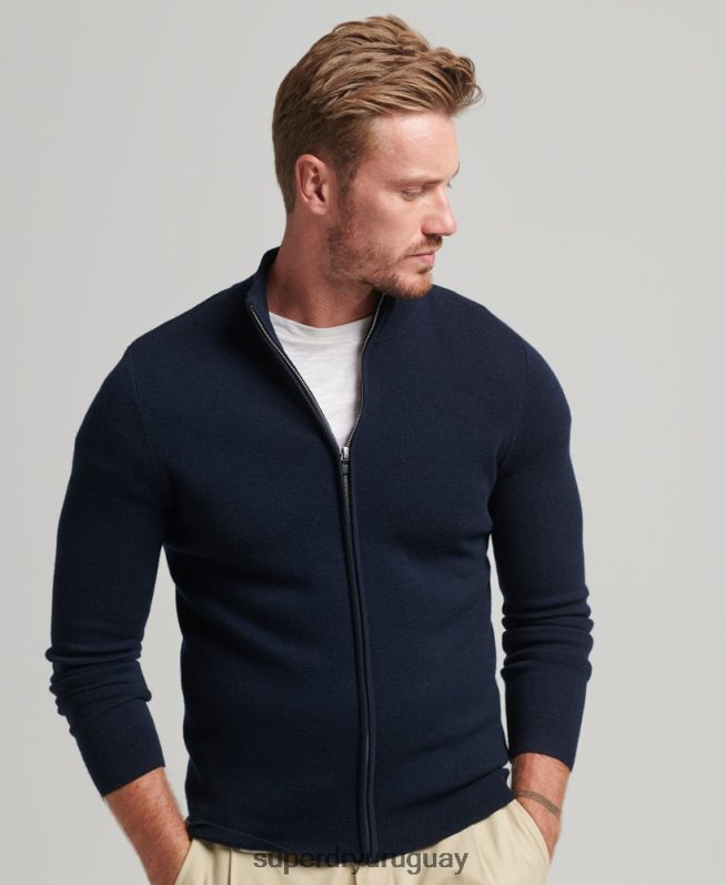 uy Superdry hombres cárdigan de punto con cremallera en merino Armada DT2N8Z1317 ropa