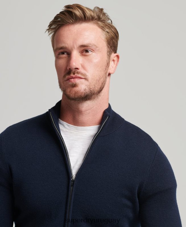 uy Superdry hombres cárdigan de punto con cremallera en merino Armada DT2N8Z1317 ropa