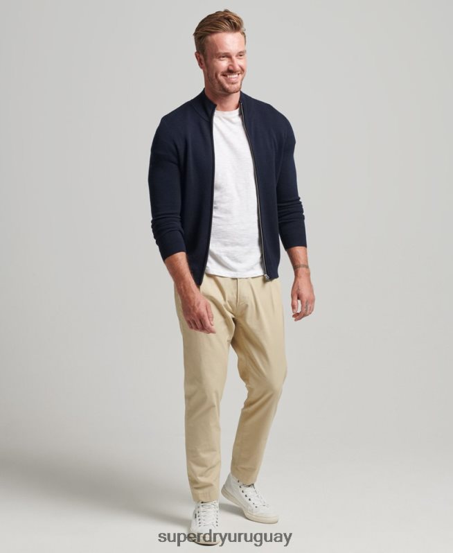 uy Superdry hombres cárdigan de punto con cremallera en merino Armada DT2N8Z1317 ropa