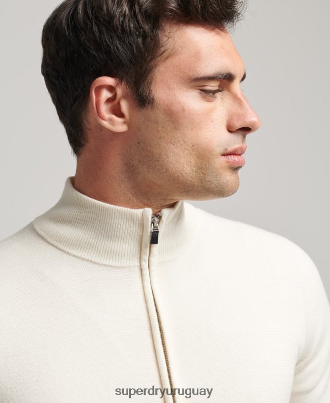uy Superdry hombres cárdigan de punto con cremallera en merino blanco DT2N8Z1242 ropa
