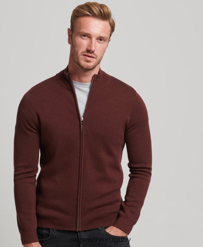 uy Superdry hombres cárdigan de punto con cremallera en merino marrón DT2N8Z1256 ropa