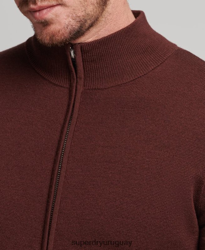 uy Superdry hombres cárdigan de punto con cremallera en merino marrón DT2N8Z1256 ropa