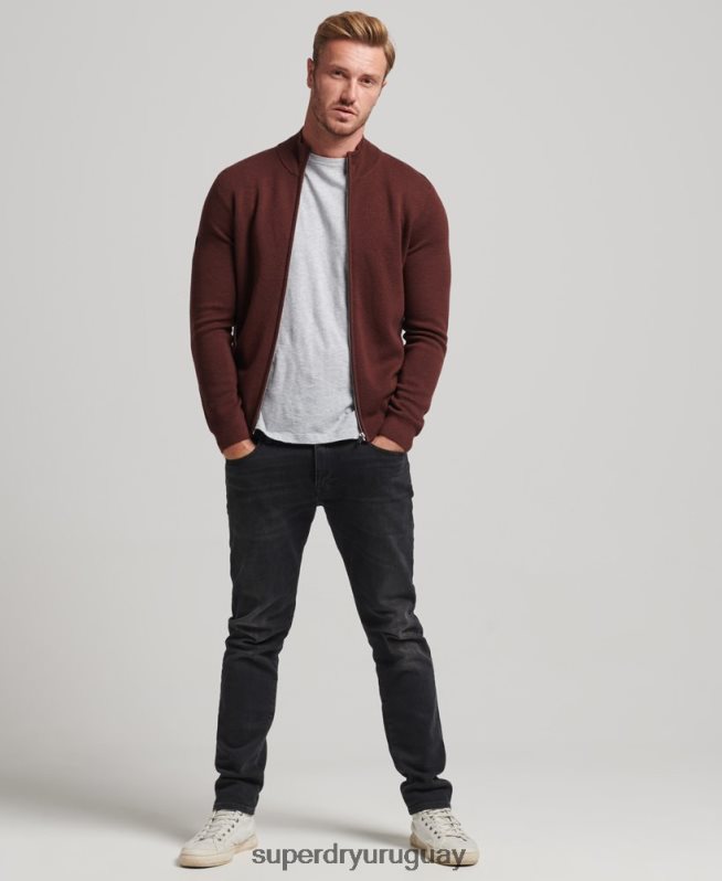 uy Superdry hombres cárdigan de punto con cremallera en merino marrón DT2N8Z1256 ropa