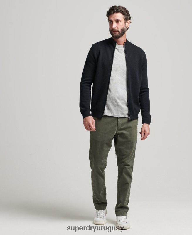 uy Superdry hombres cárdigan de punto con cremallera en merino negro DT2N8Z1239 ropa