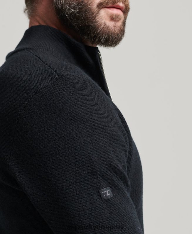 uy Superdry hombres cárdigan de punto con cremallera en merino negro DT2N8Z1239 ropa