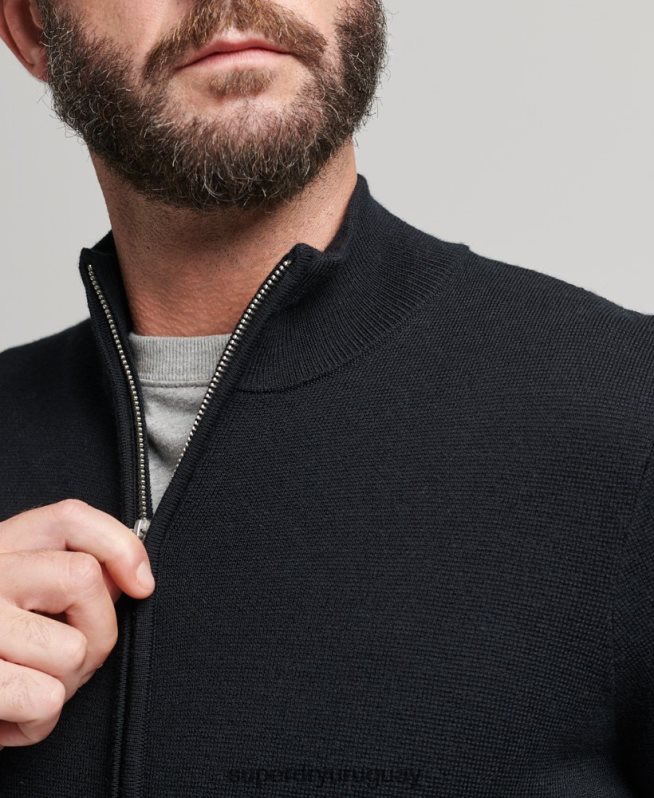 uy Superdry hombres cárdigan de punto con cremallera en merino negro DT2N8Z1239 ropa