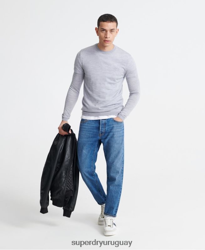 uy Superdry hombres editar jersey de lana merino gris claro DT2N8Z1366 ropa