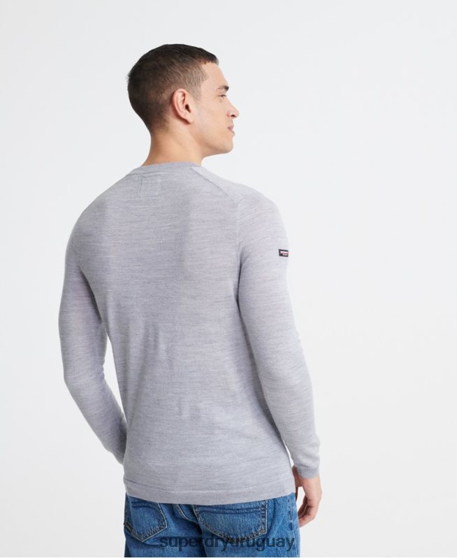 uy Superdry hombres editar jersey de lana merino gris claro DT2N8Z1366 ropa