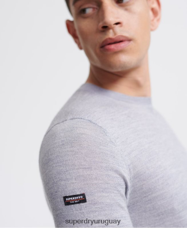 uy Superdry hombres editar jersey de lana merino gris claro DT2N8Z1366 ropa