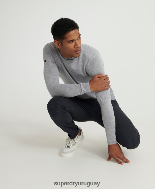 uy Superdry hombres editar jersey de lana merino gris claro DT2N8Z1367 ropa