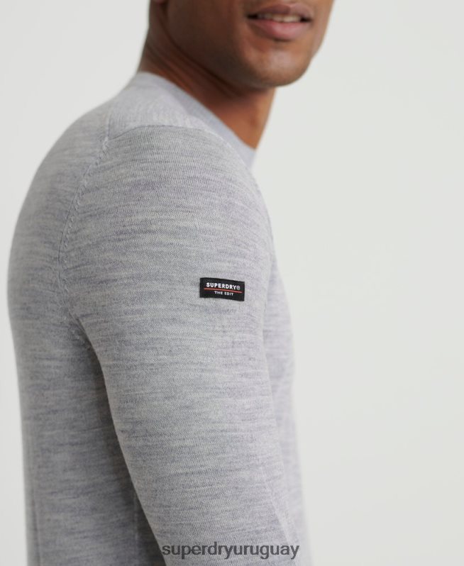 uy Superdry hombres editar jersey de lana merino gris claro DT2N8Z1367 ropa