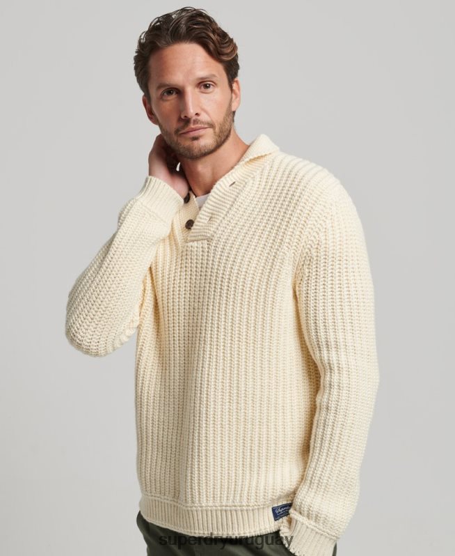 uy Superdry hombres jersey con chal crema DT2N8Z5258 ropa