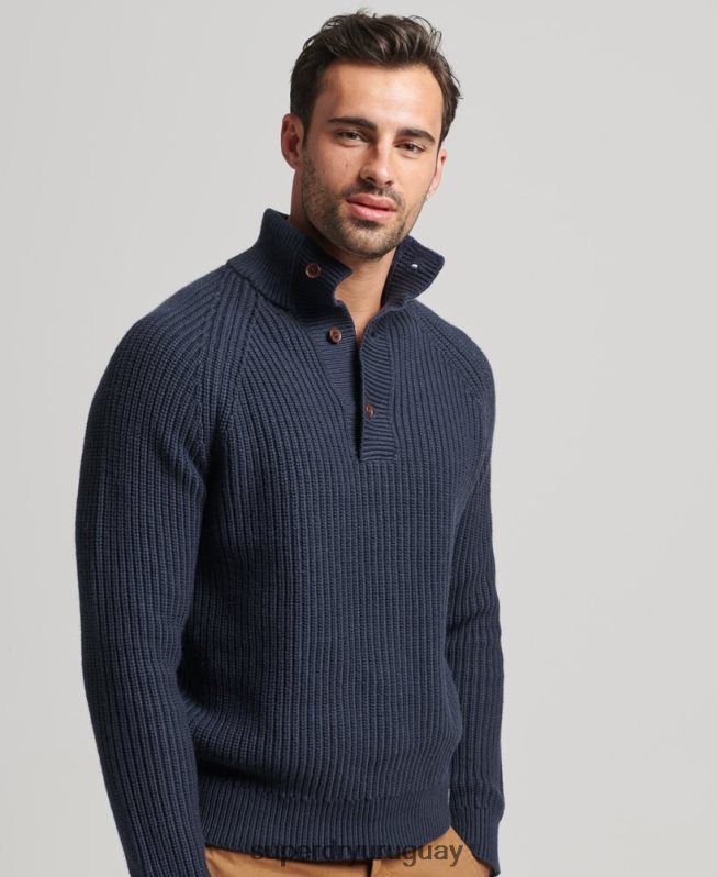 uy Superdry hombres jersey con cuello henley Armada DT2N8Z1255 ropa