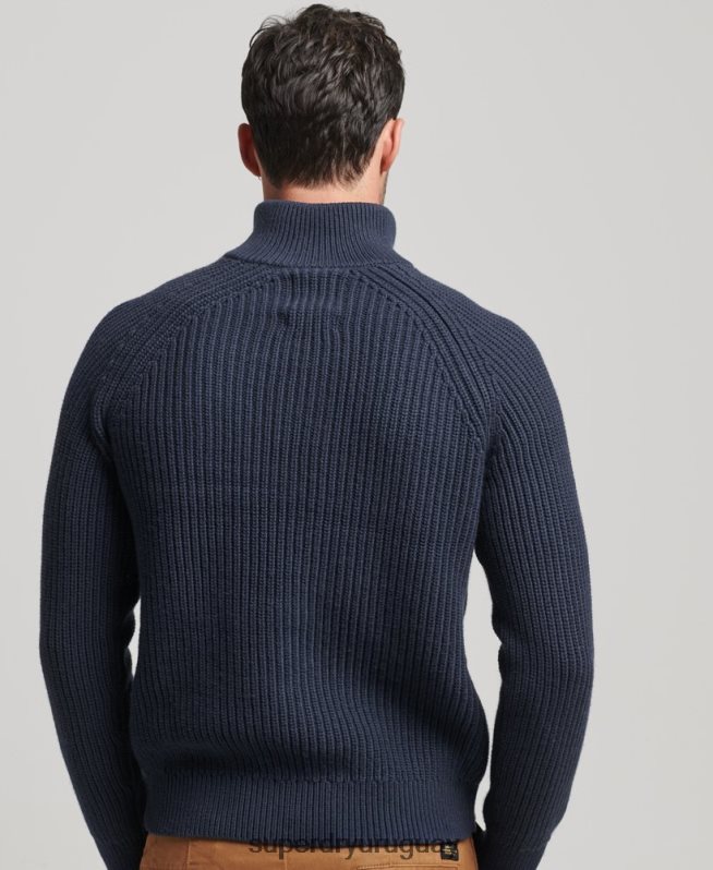 uy Superdry hombres jersey con cuello henley Armada DT2N8Z1255 ropa