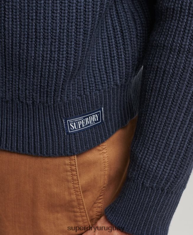 uy Superdry hombres jersey con cuello henley Armada DT2N8Z1255 ropa