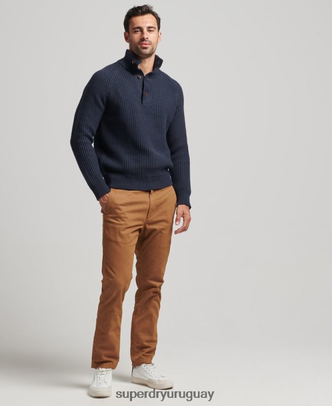 uy Superdry hombres jersey con cuello henley Armada DT2N8Z1255 ropa
