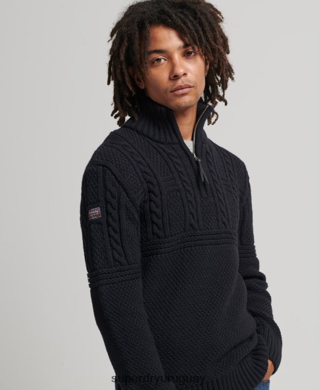 uy Superdry hombres jersey con cuello henley de jacob Armada DT2N8Z5268 ropa