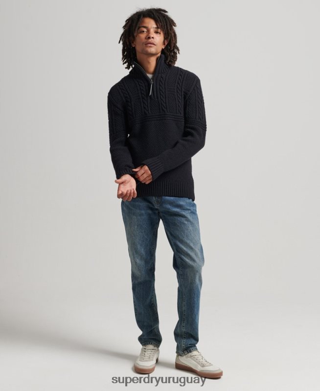 uy Superdry hombres jersey con cuello henley de jacob Armada DT2N8Z5268 ropa