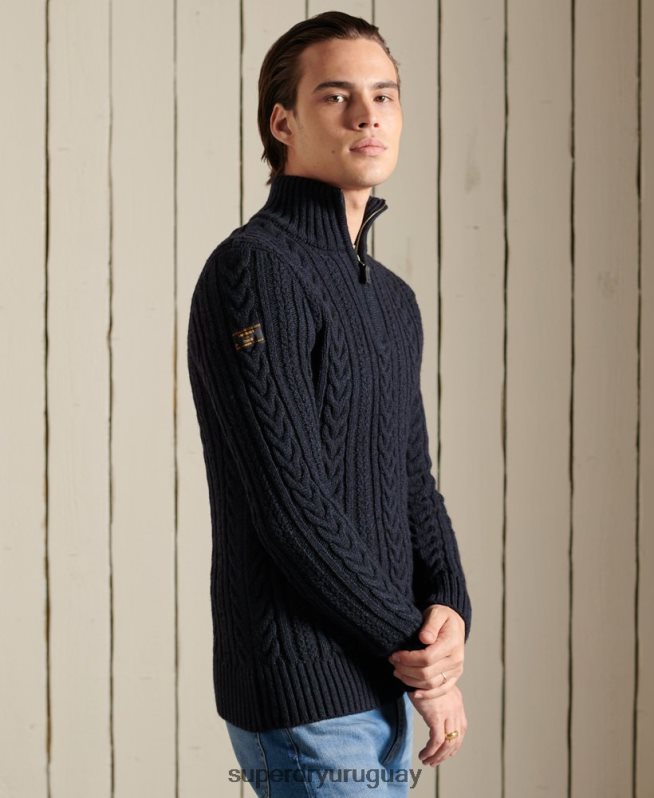 uy Superdry hombres jersey con cuello henley de jacob azul oscuro DT2N8Z5289 ropa