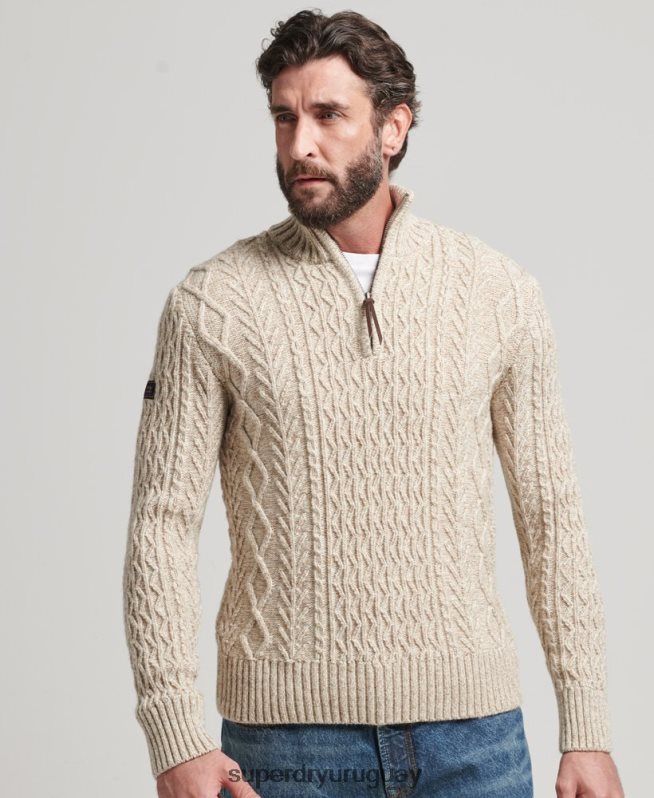 uy Superdry hombres jersey con cuello henley de jacob beige DT2N8Z5259 ropa