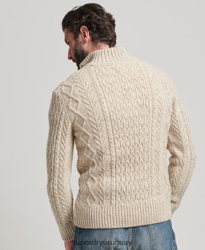 uy Superdry hombres jersey con cuello henley de jacob beige DT2N8Z5259 ropa