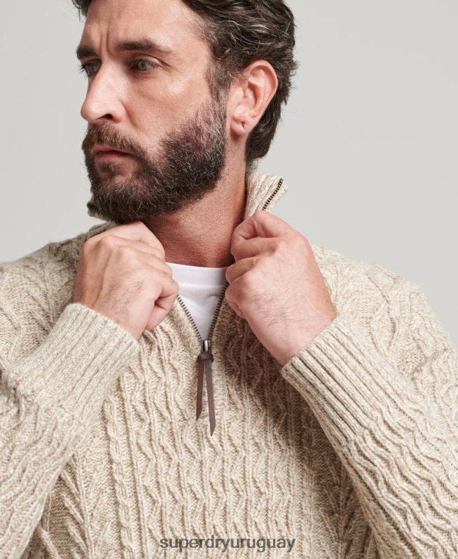 uy Superdry hombres jersey con cuello henley de jacob beige DT2N8Z5259 ropa
