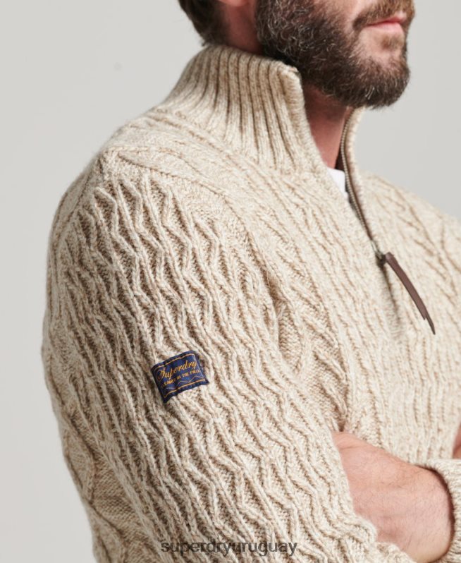 uy Superdry hombres jersey con cuello henley de jacob beige DT2N8Z5259 ropa