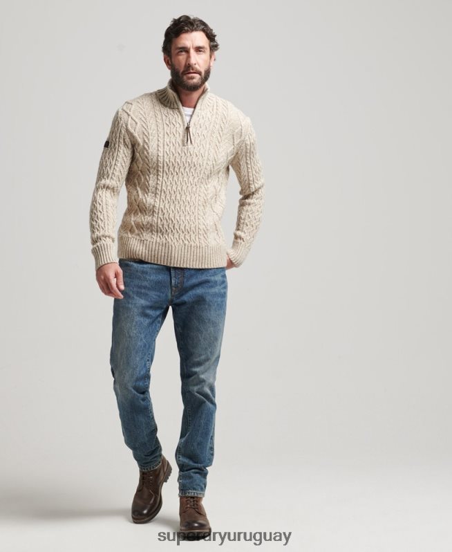 uy Superdry hombres jersey con cuello henley de jacob beige DT2N8Z5259 ropa
