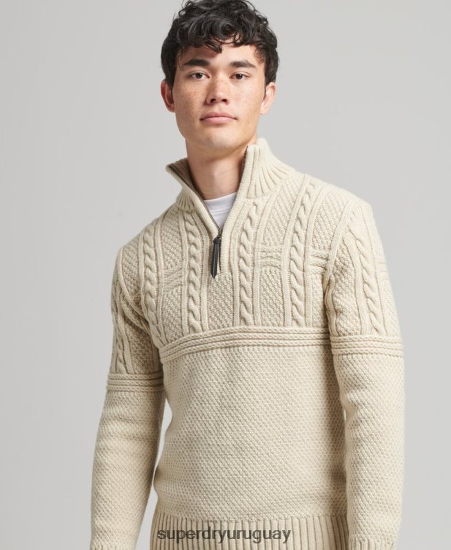 uy Superdry hombres jersey con cuello henley de jacob crema DT2N8Z5240 ropa