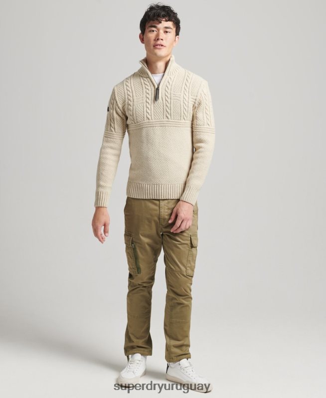 uy Superdry hombres jersey con cuello henley de jacob crema DT2N8Z5240 ropa