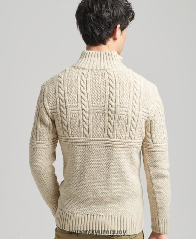 uy Superdry hombres jersey con cuello henley de jacob crema DT2N8Z5240 ropa