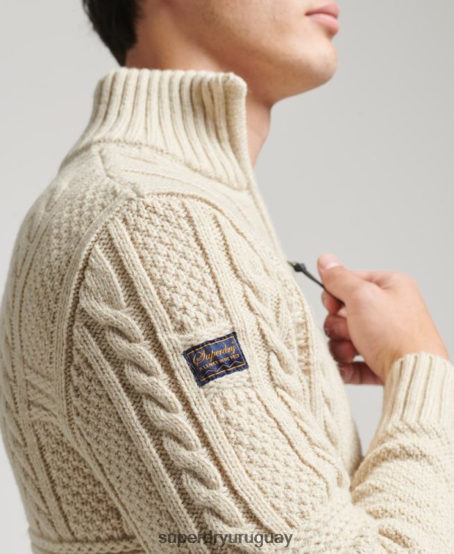 uy Superdry hombres jersey con cuello henley de jacob crema DT2N8Z5240 ropa
