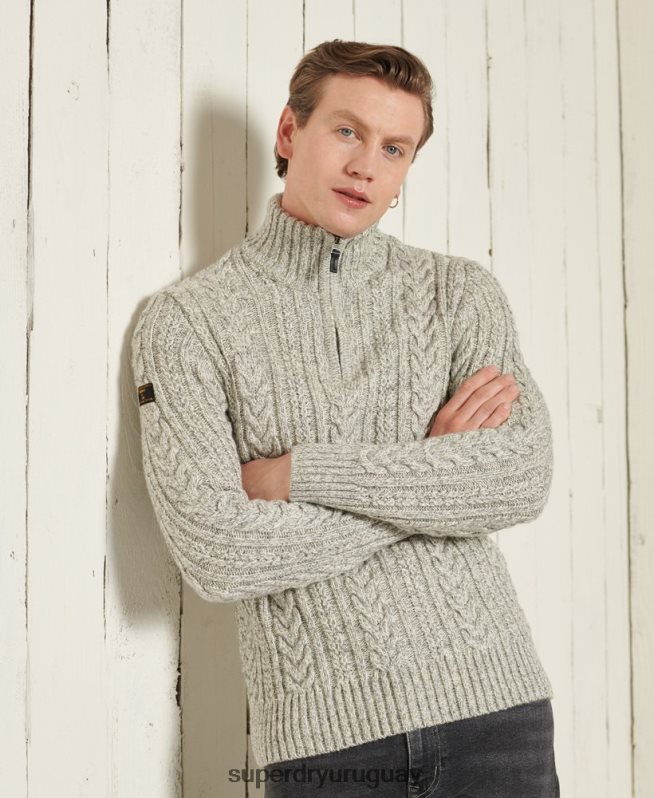 uy Superdry hombres jersey con cuello henley de jacob gris DT2N8Z1347 ropa