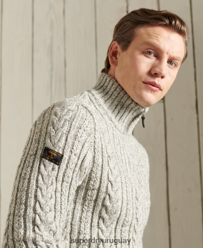 uy Superdry hombres jersey con cuello henley de jacob gris DT2N8Z1347 ropa