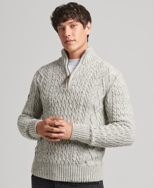 uy Superdry hombres jersey con cuello henley de jacob gris DT2N8Z5249 ropa