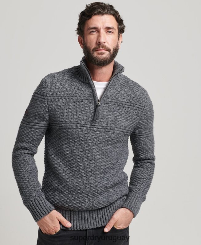uy Superdry hombres jersey con cuello henley de jacob gris DT2N8Z5276 ropa