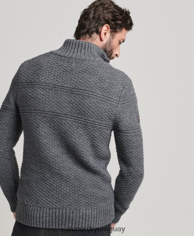 uy Superdry hombres jersey con cuello henley de jacob gris DT2N8Z5276 ropa