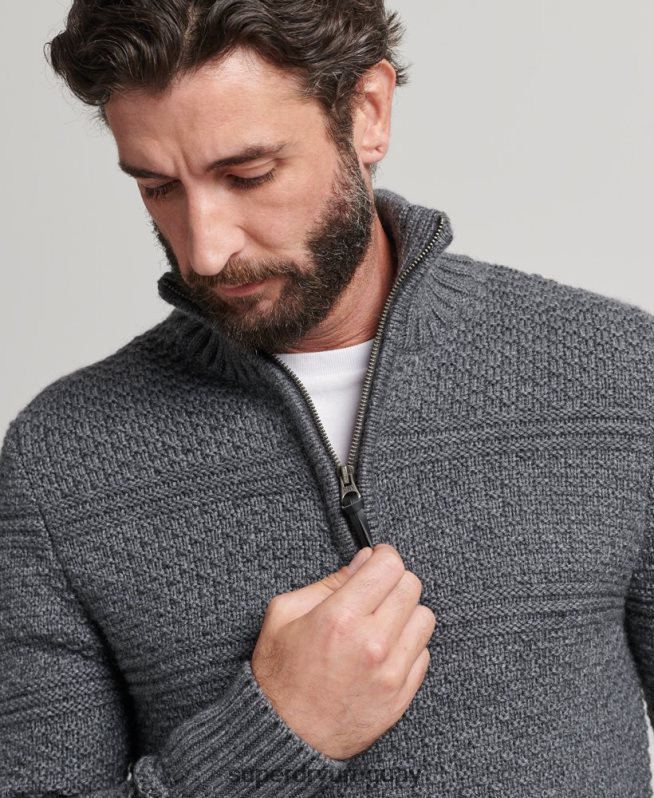 uy Superdry hombres jersey con cuello henley de jacob gris DT2N8Z5276 ropa